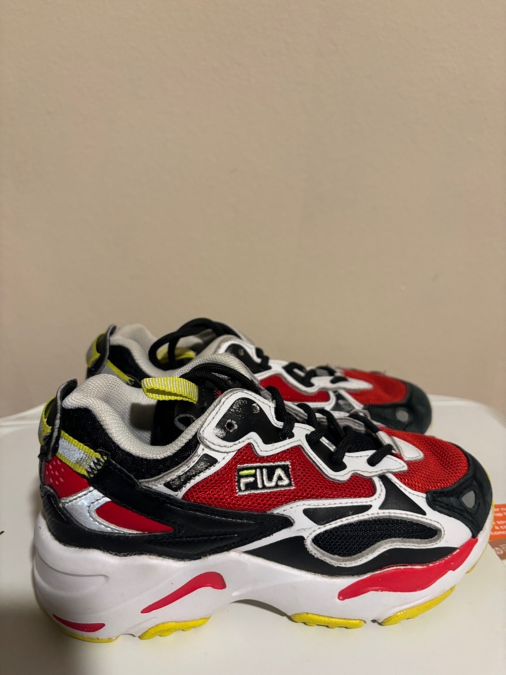 FILA Kids Red, Black & White Sneakers with Yellow Accents